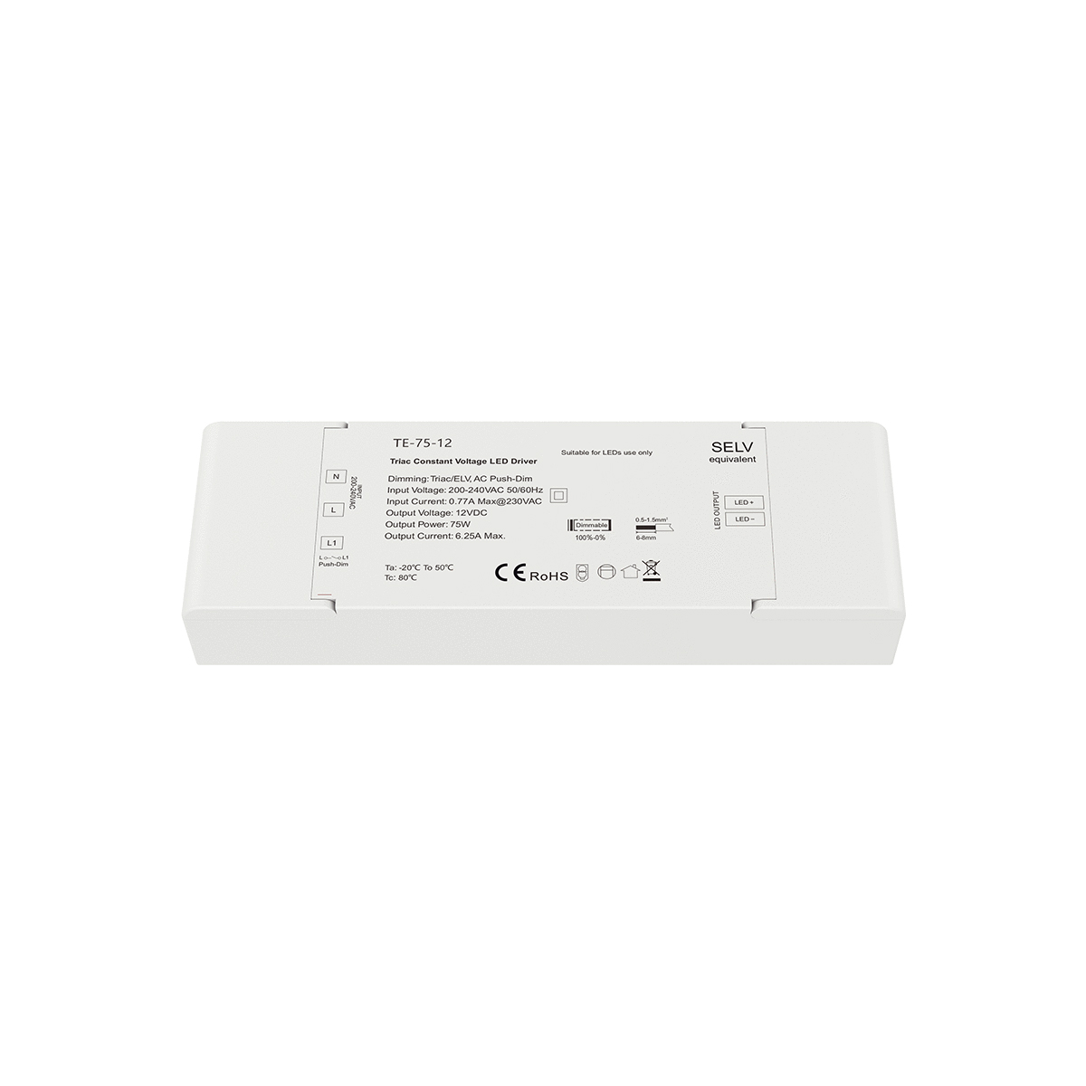 LEDTM® 73129 TE-75-12 SKYDANCE AC Triac Dimmer Push Dimming 1 Κανάλι AC 200-240V 1 x 6.25A 75W - Max 6.25A 75W - IP20 Μ18 x Π5.7 x Υ3cm - 5 Χρόνια Εγγύηση - Image 7