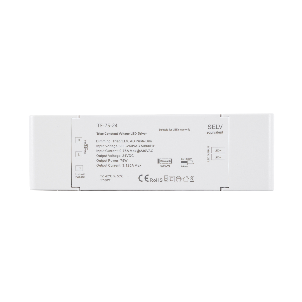 LEDTM® SKYDANCE-TE-75-24 73130 DC Triac & Push Dimmer CV Τροφοδοτικό/Μετασχηματιστής SELV με 1 x 3.125A 75W Κανάλι AC 220-240V σε DC 24V 3.125A 75W Max IP20 - Triac & Push Dimming - Μ18 x Π5.7 x Υ3cm - 5 Χρόνια Εγγύηση - Image 3