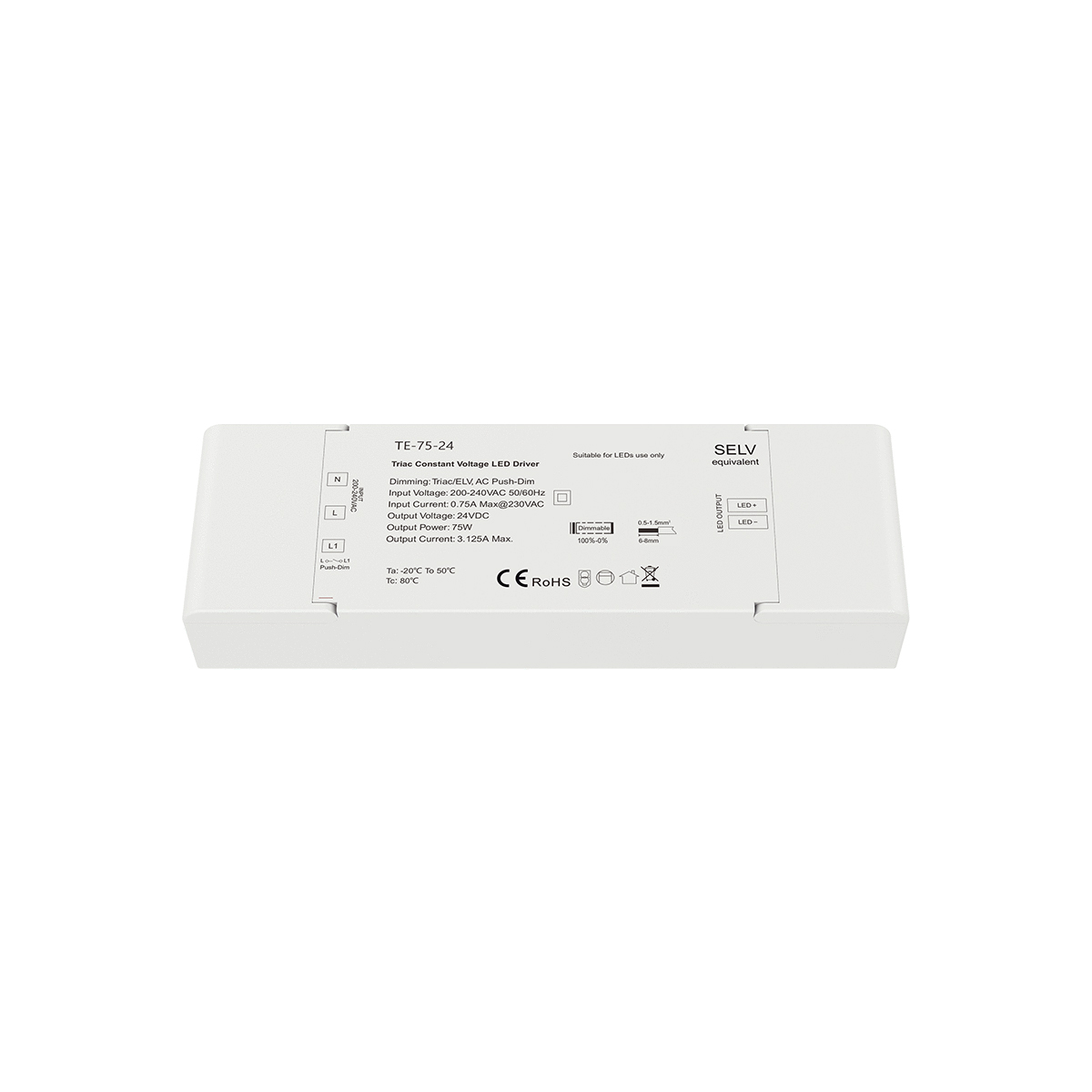 LEDTM® SKYDANCE-TE-75-24 73130 DC Triac & Push Dimmer CV Τροφοδοτικό/Μετασχηματιστής SELV με 1 x 3.125A 75W Κανάλι AC 220-240V σε DC 24V 3.125A 75W Max IP20 - Triac & Push Dimming - Μ18 x Π5.7 x Υ3cm - 5 Χρόνια Εγγύηση - Image 7