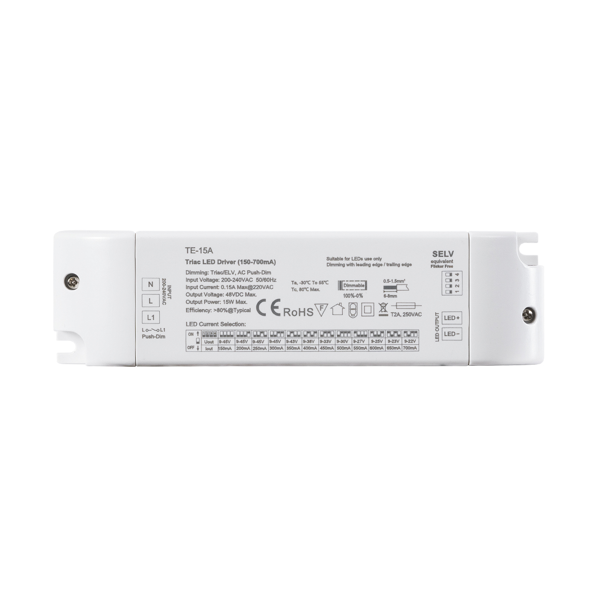 LEDTM® 73133 TE-15A SKYDANCE AC Triac Dimmable Constant Current LED Driver Push Dimming 1 Κανάλι AC 200-240V 1 x 0.15A 15W - Max 0.15A 15W - IP20 Μ15.1 x Π4.1 x Υ3cm - 5 Χρόνια Εγγύηση - Image 3