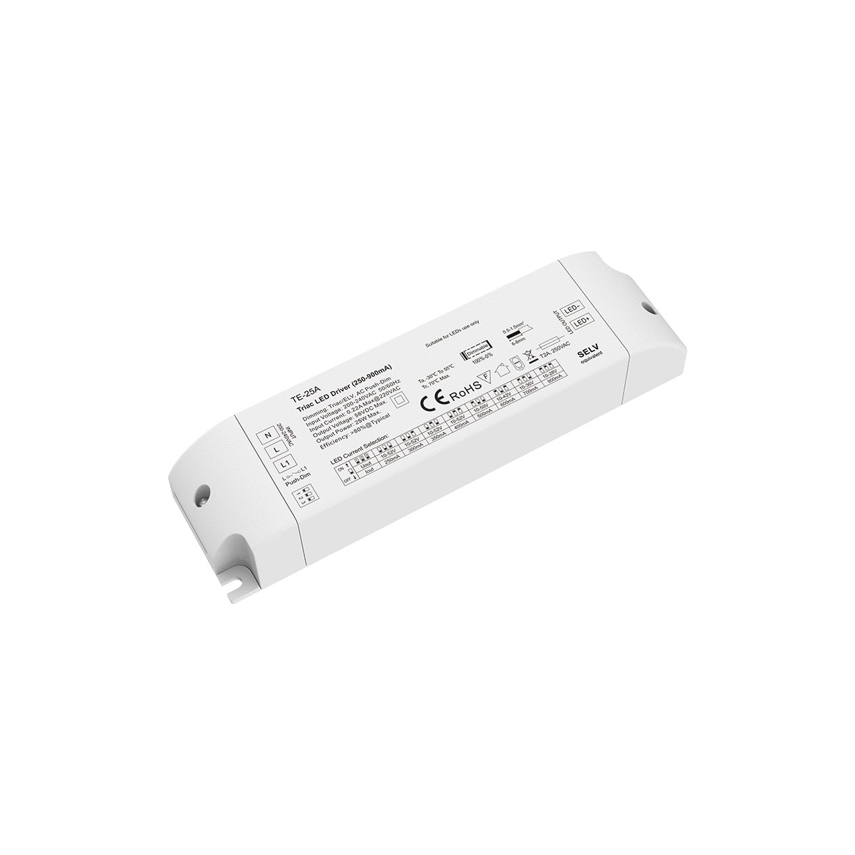 LEDTM® SKYDANCE-TE-25A 73134 DC Triac & Push Dimmer CC Τροφοδοτικό/Μετασχηματιστής SELV με 1 x 250-900mA 25W Κανάλι AC 220-240V σε DC 10-52V 900mA 25W Max IP20 - Triac & Push Dimming - Μ17.5 x Π4.4 x Υ3cm - 5 Χρόνια Εγγύηση - Image 6