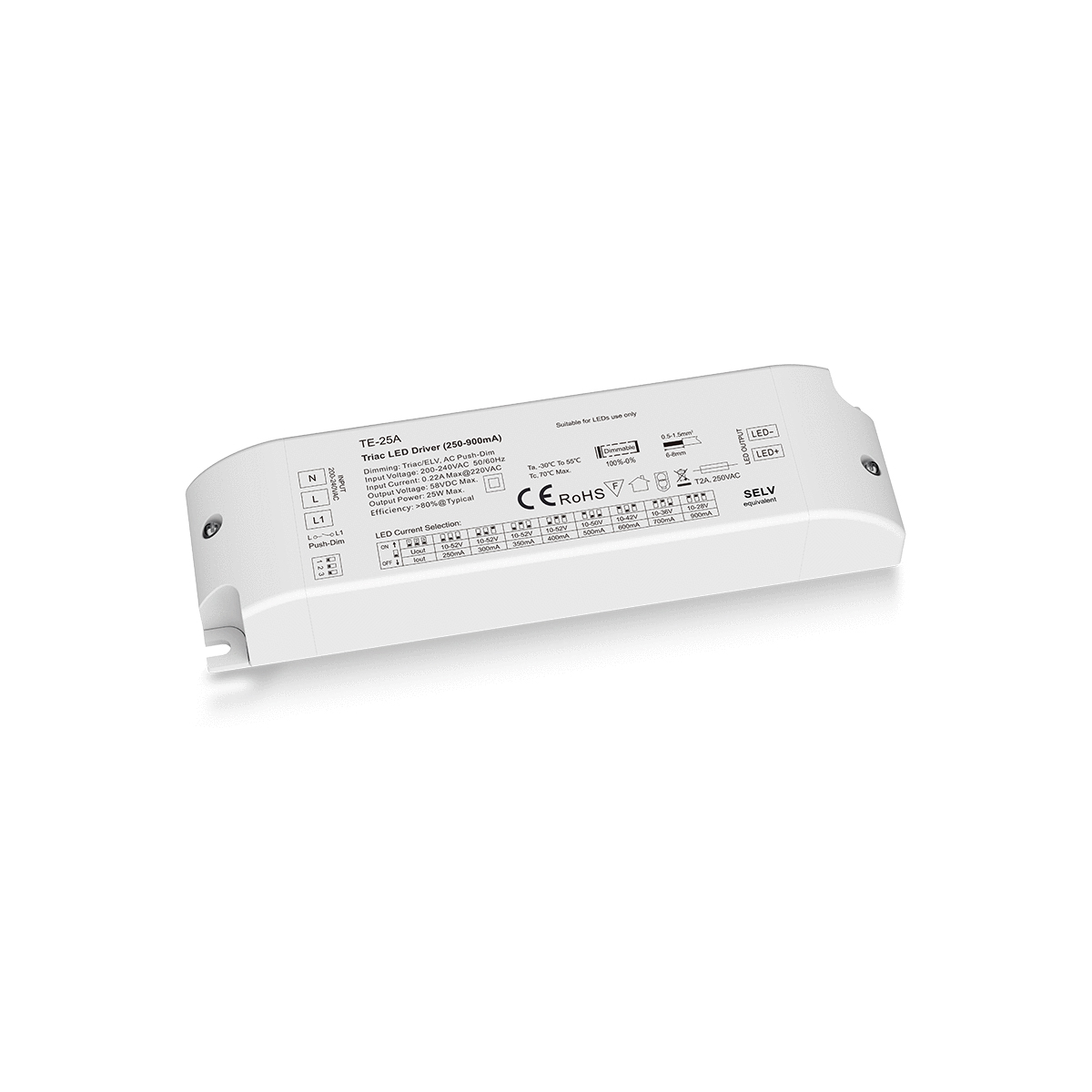 LEDTM® SKYDANCE-TE-25A 73134 DC Triac & Push Dimmer CC Τροφοδοτικό/Μετασχηματιστής SELV με 1 x 250-900mA 25W Κανάλι AC 220-240V σε DC 10-52V 900mA 25W Max IP20 - Triac & Push Dimming - Μ17.5 x Π4.4 x Υ3cm - 5 Χρόνια Εγγύηση - Image 7