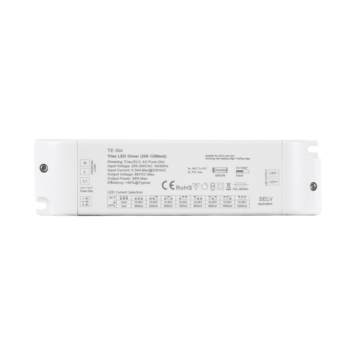 LEDTM® SKYDANCE-TE-36A 73135 DC Triac & Push Dimmer CC Τροφοδοτικό/Μετασχηματιστής SELV με 1 x 320-1200mA 36W Κανάλι AC 220-240V σε DC 10-52V 1200mA 36W Max IP20 - Triac & Push Dimming - Μ17.5 x Π4.4 x Υ3cm - 5 Χρόνια Εγγύηση - Image 3