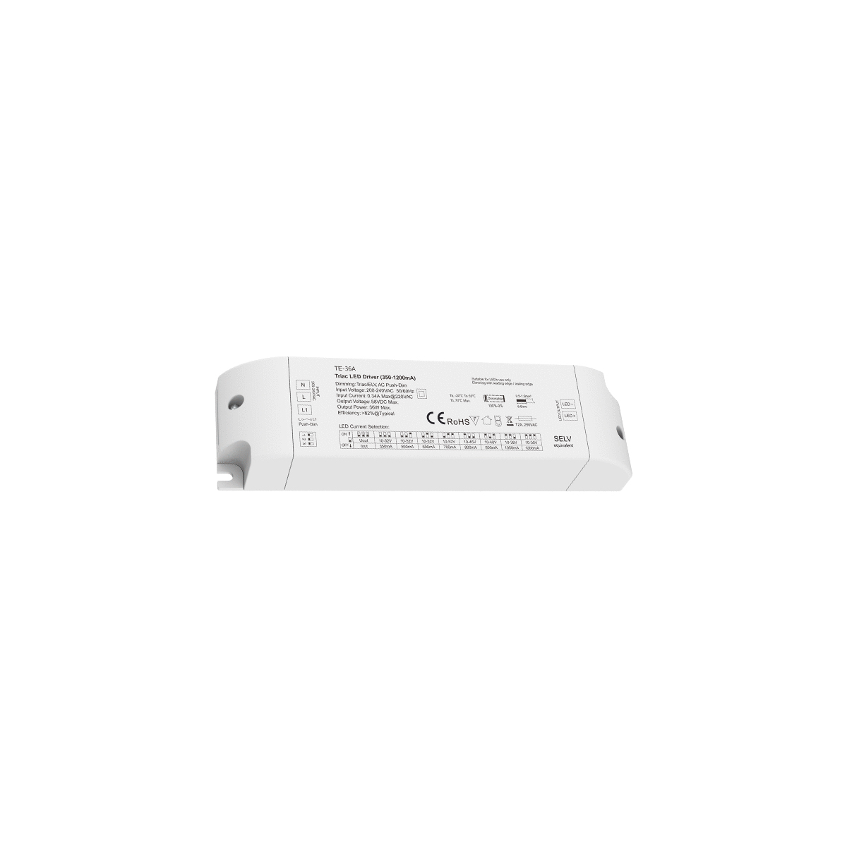 LEDTM® SKYDANCE-TE-36A 73135 DC Triac & Push Dimmer CC Τροφοδοτικό/Μετασχηματιστής SELV με 1 x 320-1200mA 36W Κανάλι AC 220-240V σε DC 10-52V 1200mA 36W Max IP20 - Triac & Push Dimming - Μ17.5 x Π4.4 x Υ3cm - 5 Χρόνια Εγγύηση - Image 7