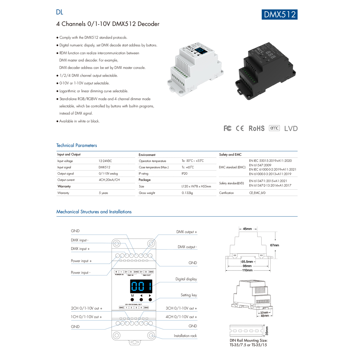 LEDTM® 73139 DL SKYDANCE DC DMX512 Signal Amplifier Din Rail Ράγας 2 Καναλιών DC 12-48V - IP20 Μ11.5 x Π5 x Υ6.5cm - 5 Χρόνια Εγγύηση - Image 9