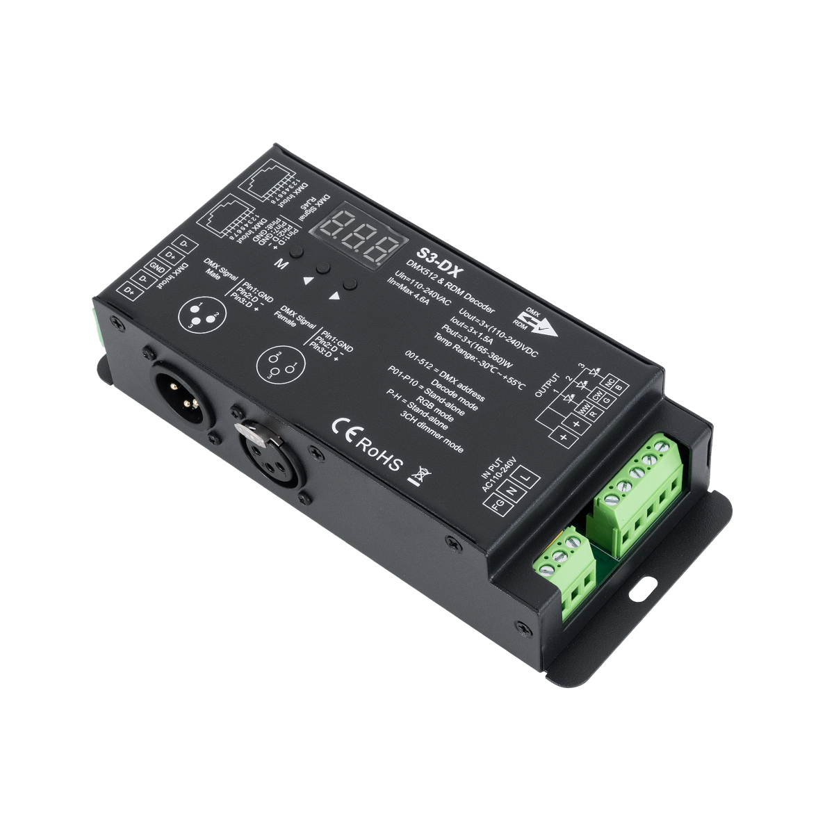 LEDTM® 73144 S3-DX SKYDANCE AC DMX512 High Voltage LED Strip Decoder 3 Καναλιών AC 110-240V 3 x 1.5A 360W - Max 4.6A 360W - IP20 Π16.5 x Π7 x Υ3.7cm - 5 Χρόνια Εγγύηση - Image 2