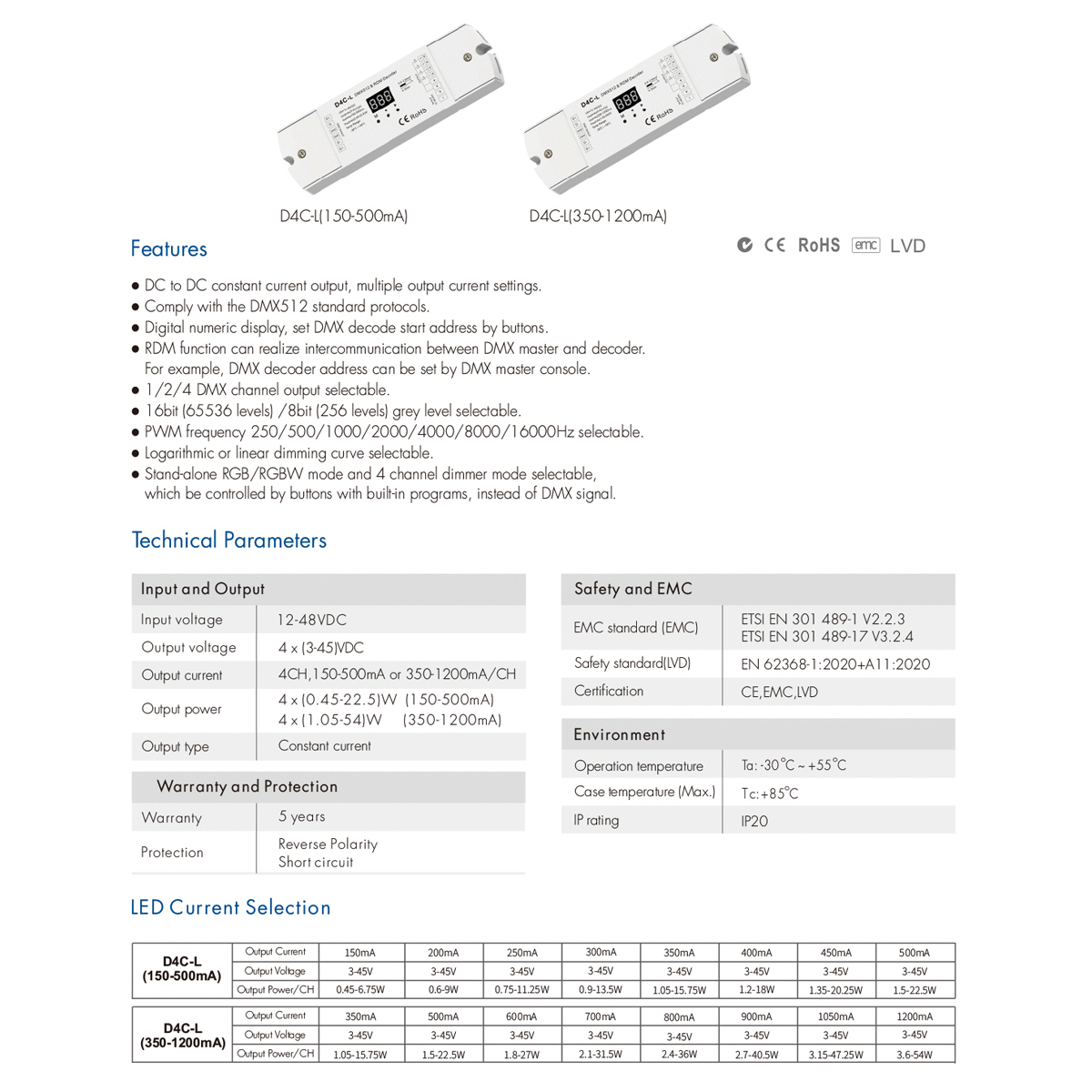 LEDTM® SKYDANCE-D4C-L 73146 DC DMX Master Dimmer / Controller / Decoder Υψηλής Ταχύτητας με 4 x 1A 54W Κανάλια DC 12-48V 4A 216W Max IP20 - DMX512 & RDM - Μ17 x Π5 x Υ2.5cm - 5 Χρόνια Εγγύηση - Image 9