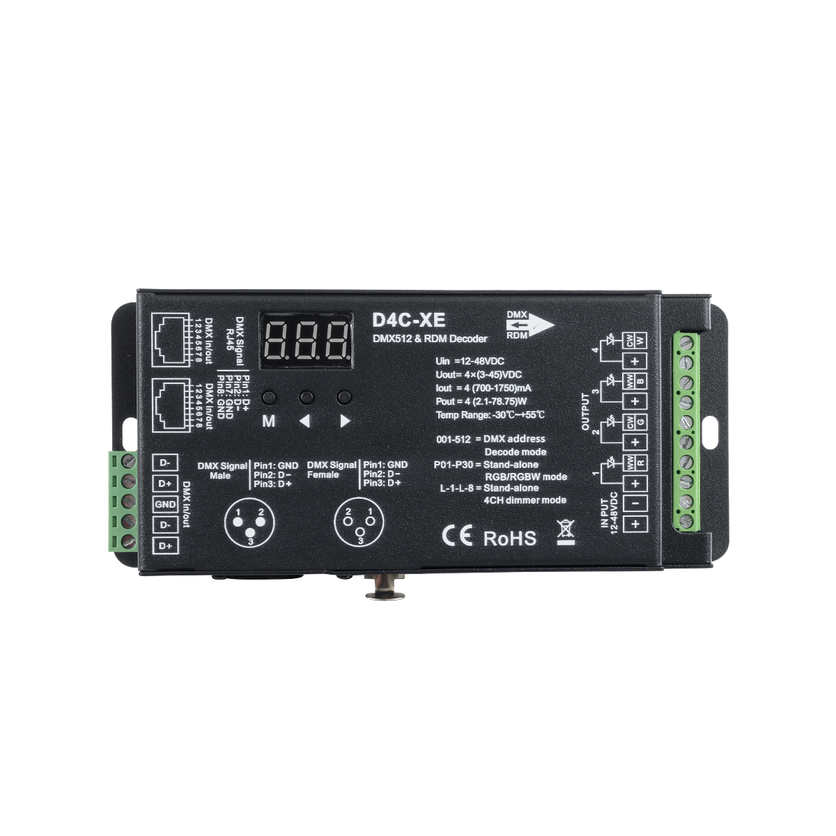 LEDTM® SKYDANCE-D4C-XE 73147 DC CC DMX Master Dimmer / Controller / Decoder Υψηλής Ταχύτητας με 4 x 700-1750mA 2.1-78.75W Κανάλια DC 12-48V σε DC 3-45V 7000mA 315W Max IP20 - DMX512 & RDM - Μ16.5 x Π7 x Υ3.7cm - 5 Χρόνια Εγγύηση - Image 3