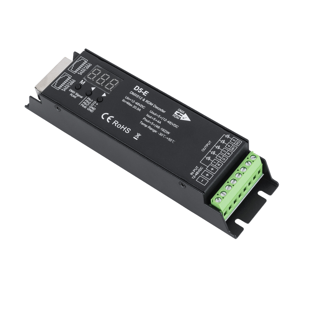 LEDTM® SKYDANCE-D5-E 73148 DC DMX Master Dimmer / Controller / Decoder Υψηλής Ταχύτητας με 5 x 4A 192W Κανάλια DC 12-48V 20.5A 960W Max IP20 - DMX512 & RDM - Μ17.5 x Π4.5 x Υ3.3cm - 5 Χρόνια Εγγύηση - Image 2