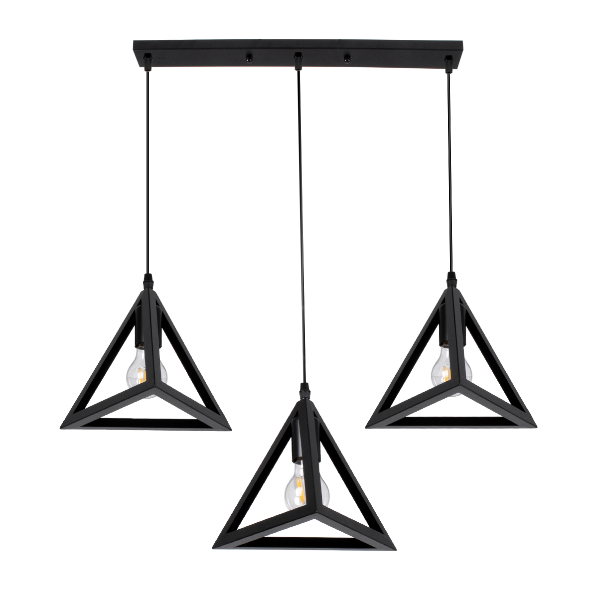 LEDTM® TRIANGLE 00621 Μοντέρνο Κρεμαστό Φωτιστικό Οροφής με Ντουί 3 x E27 AC 220-240V IP20 - Μαύρο - Μ70 x Π22 x Y130cm - Image 2