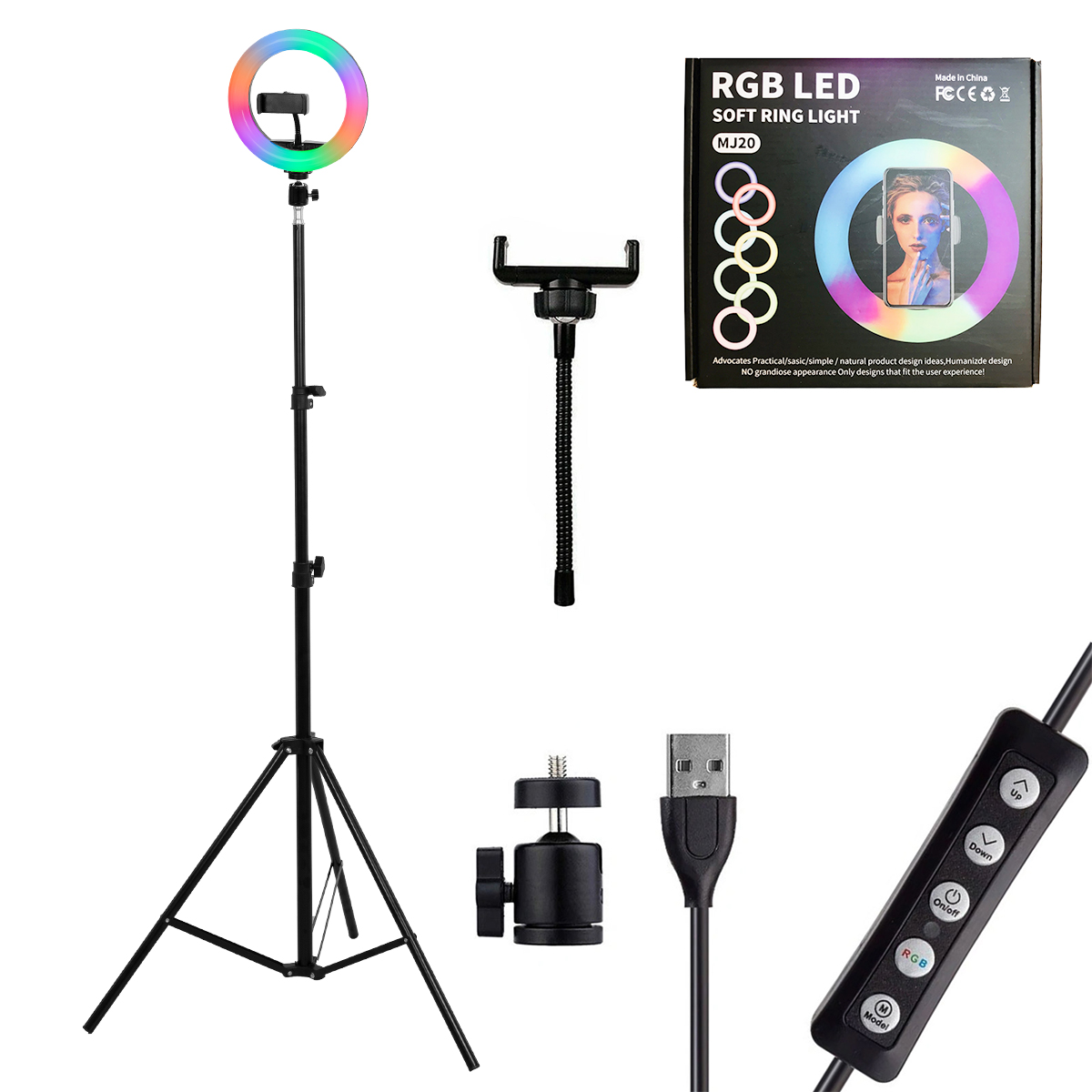 LEDTM® 75800 Professional Digital Ring Light Φ20cm LED SMD 20W 2000lm 180° DC 5V με Καλώδιο Τροφοδοσίας USB - Ενσωματωμένο Χειριστήριο Εναλλαγής Χρωμάτων & 1 Βάση Τηλεφώνου - Πολύχρωμο RGBW+WW Dimmable - Image 9