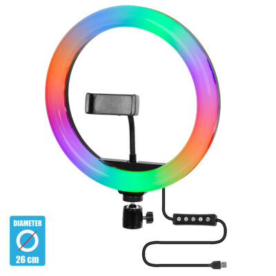 Alternative view of LEDTM® 75801 Professional Digital Ring Light Φ26cm LED SMD 30W 3000lm 180° DC 5V με Καλώδιο Τροφοδοσίας USB - Ενσωματωμένο Χειριστήριο Εναλλαγής Χρωμάτων & 1 Βάση Τηλεφώνου - Πολύχρωμο RGBW+WW Dimmable