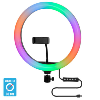 Alternative view of LEDTM® 75802 Professional Digital Ring Light Φ30cm LED SMD 40W 4000lm 180° DC 5V με Καλώδιο Τροφοδοσίας USB - Ενσωματωμένο Χειριστήριο Εναλλαγής Χρωμάτων & 1 Βάση Τηλεφώνου - Πολύχρωμο RGBW+WW Dimmable