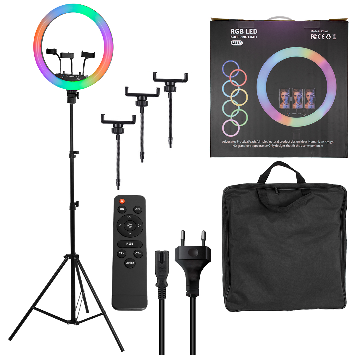 LEDTM® 75805 Professional Digital Ring Light Φ46cm LED SMD 70W 7000lm 180° AC 230V με Καλώδιο Τροφοδοσίας Πρίζας - Ασύρματο Χειριστήριο RF 2.4Ghz Εναλλαγής Χρωμάτων & 3 Βάσεις Τηλεφώνου - Πολύχρωμο RGBW+WW Dimmable - Image 8