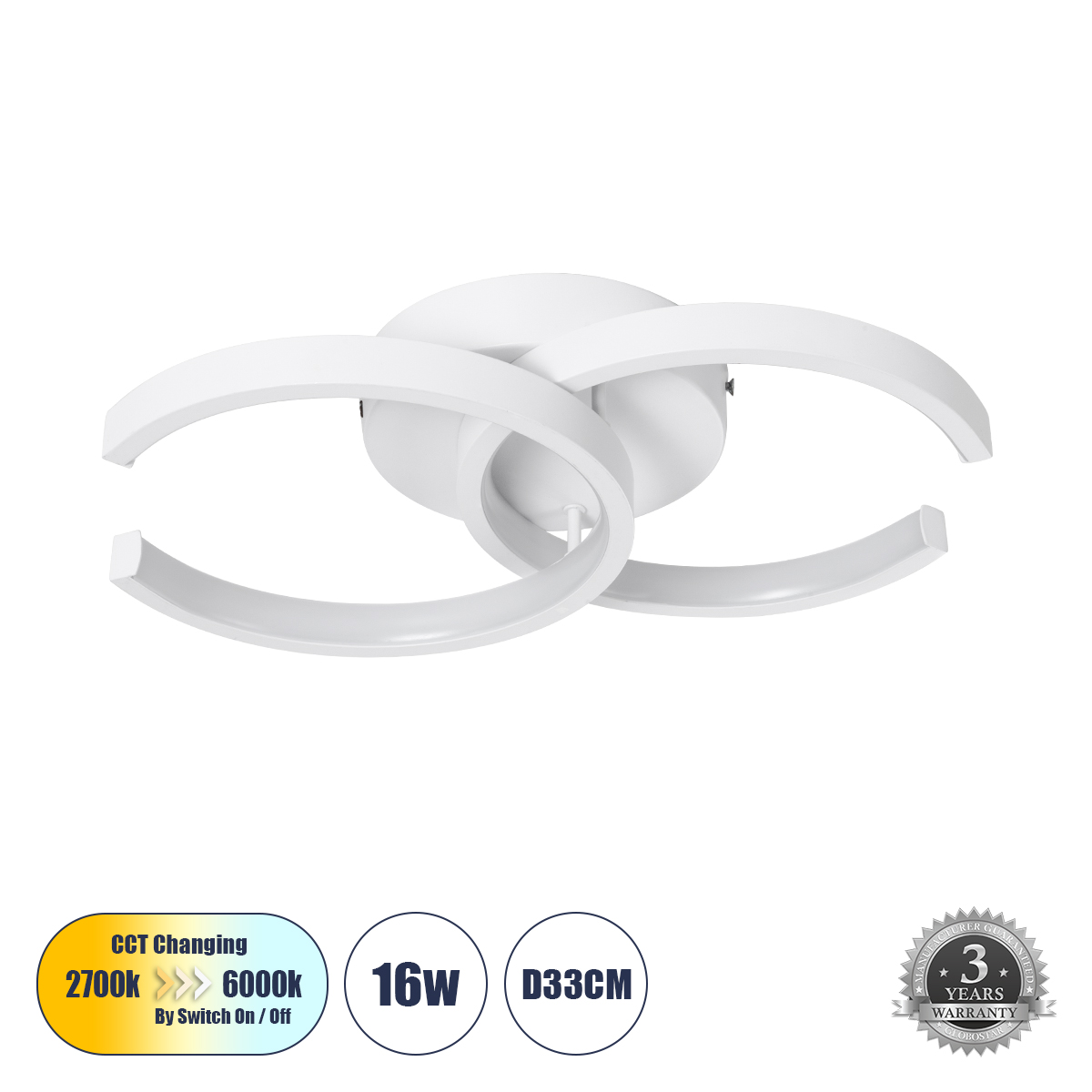 LEDTM® EVA 61068 Μοντέρνο Φωτιστικό Οροφής LED 16W 1920lm 300° AC 220-240V IP20 Ρυθμιζόμενο Λευκό CCT με On/Off 2700K/4500K/6000K - Lumileds SMD Chip - Λευκό Ματ - Μ33 x Π21 x Υ7cm - 3 Χρόνια Εγγύηση - Image 2