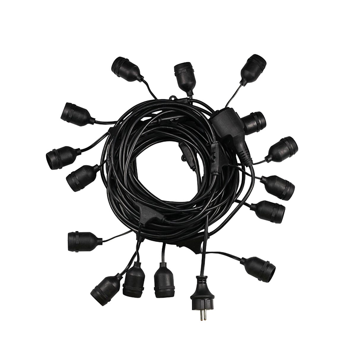LEDTM® GARLAND 78984 Καλωδιογιρλάντα 15m με Ντουί 15 x E27 & Πρίζα Schuko AC 220-240V IP65 - Μαύρο - Μ1500 x Π92 x Υ16cm - Image 3