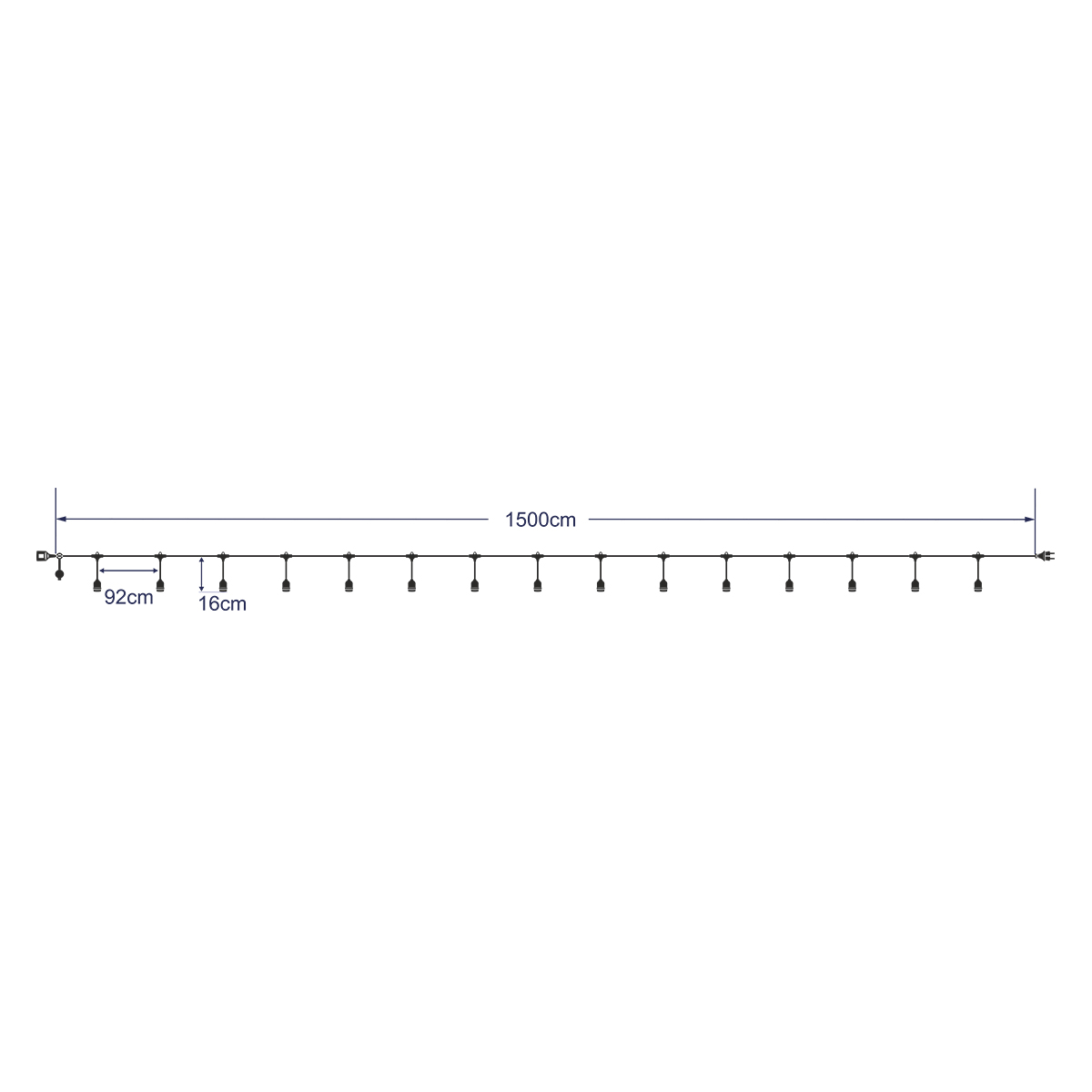 LEDTM® GARLAND 78984 Καλωδιογιρλάντα 15m με Ντουί 15 x E27 & Πρίζα Schuko AC 220-240V IP65 - Μαύρο - Μ1500 x Π92 x Υ16cm - Image 7