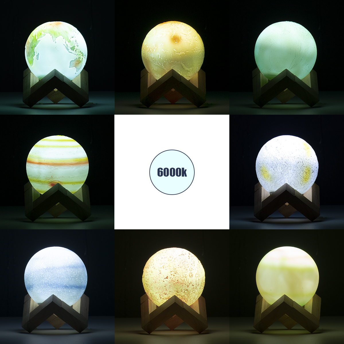 LEDTM® MOON 79609 Επιτραπέζιο Φωτιστικό Πορτατίφ LED 2W 120lm 360° DC 5V IP20 CCT Θερμό Λευκό 2700K - Φυσικό Λευκό 4500K - Ψυχρό Λευκό 6000K Dimmable Πολύχρωμο Πλαστικό με Μπεζ Ξύλο - Μ8 x Π8 x Υ11cm - ΣΕΤ 8 Τεμαχίων - 2 Xρόνια Εγγύηση - Image 5