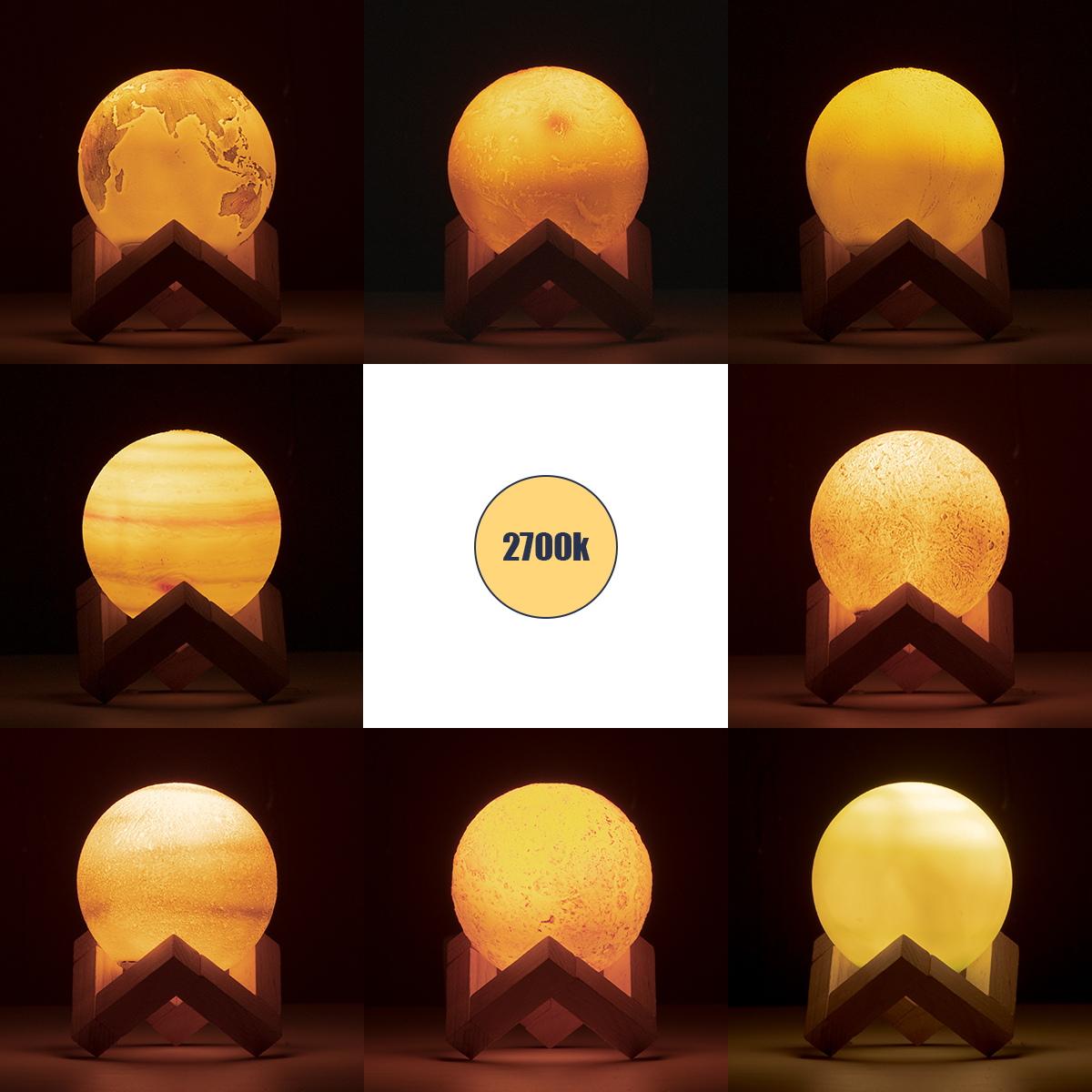 LEDTM® MOON 79609 Επιτραπέζιο Φωτιστικό Πορτατίφ LED 2W 120lm 360° DC 5V IP20 CCT Θερμό Λευκό 2700K - Φυσικό Λευκό 4500K - Ψυχρό Λευκό 6000K Dimmable Πολύχρωμο Πλαστικό με Μπεζ Ξύλο - Μ8 x Π8 x Υ11cm - ΣΕΤ 8 Τεμαχίων - 2 Xρόνια Εγγύηση - Image 7