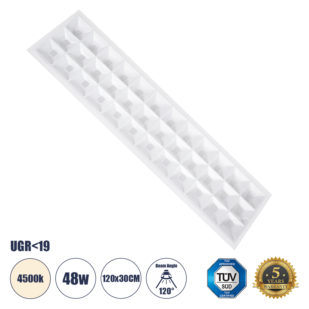LEDTM® ZEUS 60972 Χωνευτό Panel Οροφής 120x30 με Anti Glare Reflector LED 48W 7200lm 120° CRI≥85Ra UGR<19 AC 220-240V IP20 Φυσικό Λευκό 4500K - Lumileds SMD Chip & TÜV SÜD Driver - Λευκό Γαλακτερό - Μ120 x Π30 x Υ3.3cm / Q116 x 26cm - 5 Χρόνια Εγγύηση - Image 2