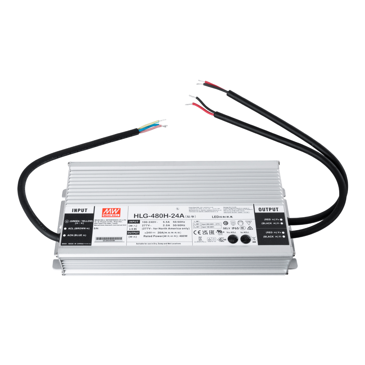 LEDTM® MEANWELL-HLG480H-24A 90795 Τροφοδοτικό/Μετασχηματιστής Class I SELV 480W 20A AC 220-240V σε DC 24V Αδιάβροχο IP65 - Ρυθμιζόμενo από DC 20.4V έως DC 25.2V - Ασημί - Μ26.2 x Π12.5 x Υ4.4cm - 3 Χρόνια Εγγύηση - Image 4