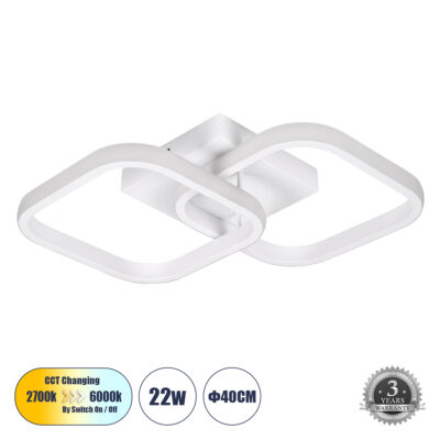 Alternative view of LEDTM® NORA 61062 Μοντέρνο Φωτιστικό Οροφής LED 22W 2640lm 300° AC 220-240V IP20 Ρυθμιζόμενο Λευκό CCT με On/Off 2700K/4500K/6000K - Lumileds SMD Chip - Λευκό Ματ - Μ40 x Π24 x Υ7cm - 3 Χρόνια Εγγύηση