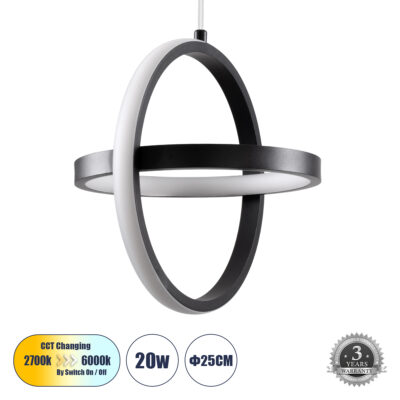 Alternative view of LEDTM® ALICE 61055 Μοντέρνο Κρεμαστό Φωτιστικό Οροφής LED 20W 2400lm 300° AC 220-240V IP20 Ρυθμιζόμενο Λευκό CCT με On/Off 2700K/4500K/6000K - Lumileds SMD Chip - Μαύρο Ματ - Μ25 x Π22 x Υ25cm - 3 Χρόνια Εγγύηση