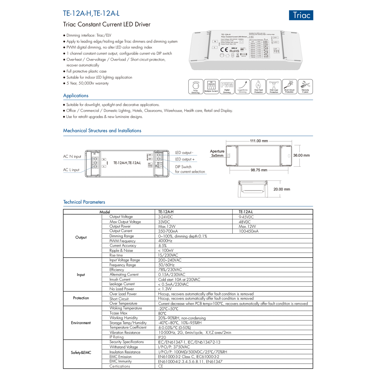 LEDTM® 73131 TE-12A-H SKYDANCE AC Triac Dimmable Constant Current LED Driver 1 Κανάλι AC 200-240V 1 x 0.15A 12W - Max 0.15A 12W - IP20 Μ11.1 x Π3.7 x Υ2cm - 5 Χρόνια Εγγύηση - Image 9