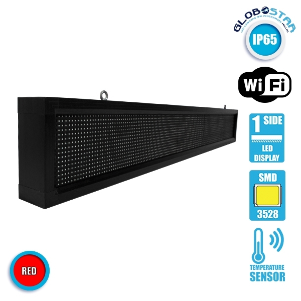 LEDTM® DISPLAY 90261 Κυλιόμενη Ψηφιακή Επιγραφή P10 Μονής Όψης LED AC 220-240V Αδιάβροχο IP54 Κόκκινο - WiFi Control μέσω FK APP - Αισθητήρας Θερμοκρασίας & Υγρασίας - Μ168 x Π9 x Υ24cm - 2 Χρόνια Εγγύηση - Image 3