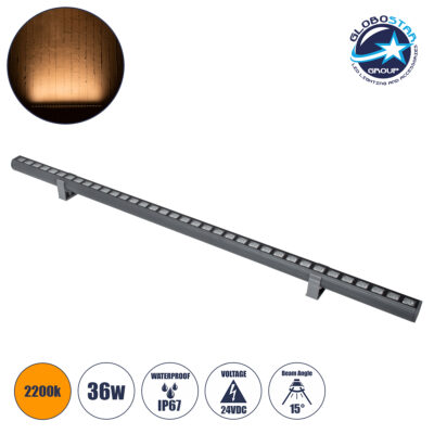 LEDTM® WASHERPANDA 90582 Μπάρα Φωτισμού Wall Washer LED 36W 3780lm 15° DC 24V Αδιάβροχο IP67 Ultra Θερμό Λευκό 2200K Dimmable - Bridgelux SMD Chip - Γκρι Ανθρακί - Μ100 x Π4 x Υ3.5cm - 3 Χρόνια Εγγύηση