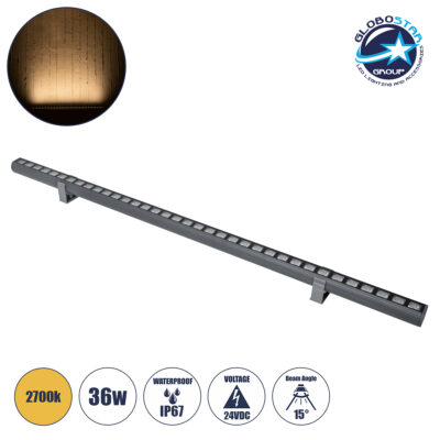 LEDTM® WASHERPANDA 90583 Μπάρα Φωτισμού Wall Washer LED 36W 3960lm 15° DC 24V Αδιάβροχο IP67 Θερμό Λευκό 2700K Dimmable - Bridgelux SMD Chip - Γκρι Ανθρακί - Μ100 x Π4 x Υ3.5cm - 3 Χρόνια Εγγύηση