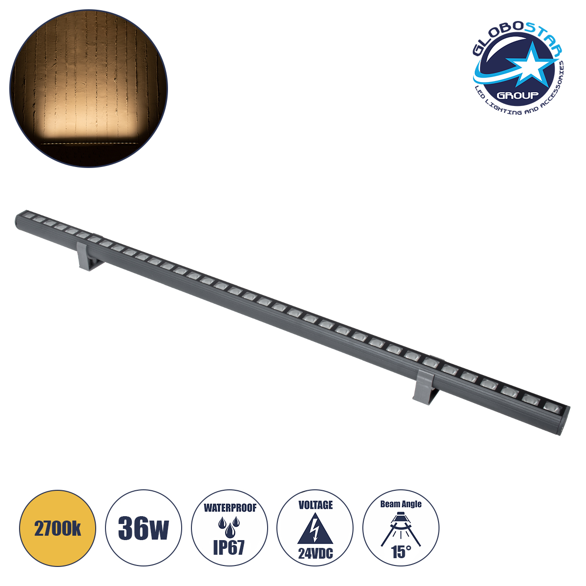 LEDTM® WASHERPANDA 90583 Μπάρα Φωτισμού Wall Washer LED 36W 3960lm 15° DC 24V Αδιάβροχο IP67 Θερμό Λευκό 2700K Dimmable - Bridgelux SMD Chip - Γκρι Ανθρακί - Μ100 x Π4 x Υ3.5cm - 3 Χρόνια Εγγύηση