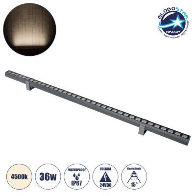 LEDTM® WASHERPANDA 90584 Μπάρα Φωτισμού Wall Washer LED 36W 4140lm 15° DC 24V Αδιάβροχο IP67 Φυσικό Λευκό 4500K Dimmable - Bridgelux SMD Chip - Γκρι Ανθρακί - Μ100 x Π4 x Υ3.5cm - 3 Χρόνια Εγγύηση