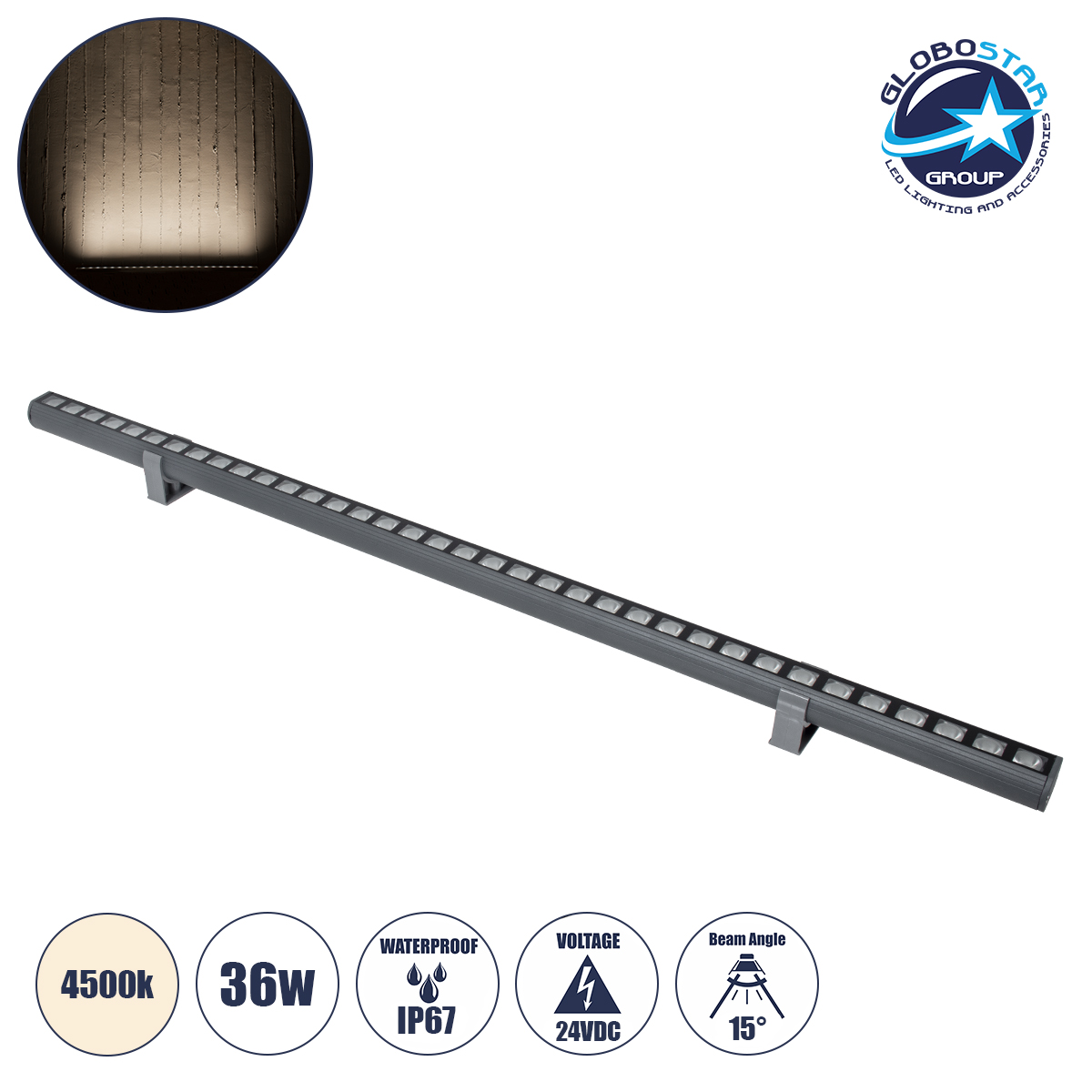 LEDTM® WASHERPANDA 90584 Μπάρα Φωτισμού Wall Washer LED 36W 4140lm 15° DC 24V Αδιάβροχο IP67 Φυσικό Λευκό 4500K Dimmable - Bridgelux SMD Chip - Γκρι Ανθρακί - Μ100 x Π4 x Υ3.5cm - 3 Χρόνια Εγγύηση