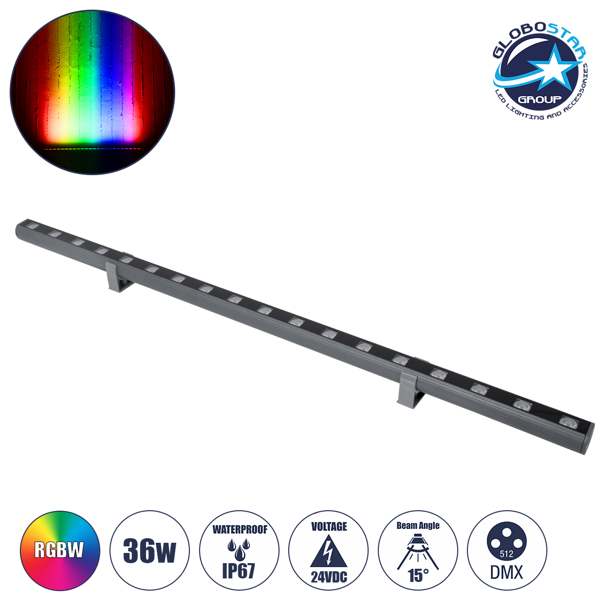 LEDTM® WASHERPANDA 90585 Μπάρα Φωτισμού Wall Washer LED 36W 3060lm 15° DC 24V Αδιάβροχο IP65 Πολύχρωμο RGBW Dimmable DMX512 - Bridgelux SMD Chip - Γκρι Ανθρακί Ματ - Μ100 x Π4 x Υ3.5cm - 3 Χρόνια Εγγύηση