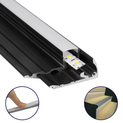 Alternative view of LEDTM® ALP-STEP-GRIP STAIR 70841-1M Επιφανειακό Προφίλ Αλουμινίου Ειδικό για Φωτισμό Σκαλοπατιού με Λευκό Γαλακτερό Πατητό Κάλυμμα για Ταινίες LED IP20 - Μαύρο & Λευκό - Μ100 x Π6 x Υ2.1cm