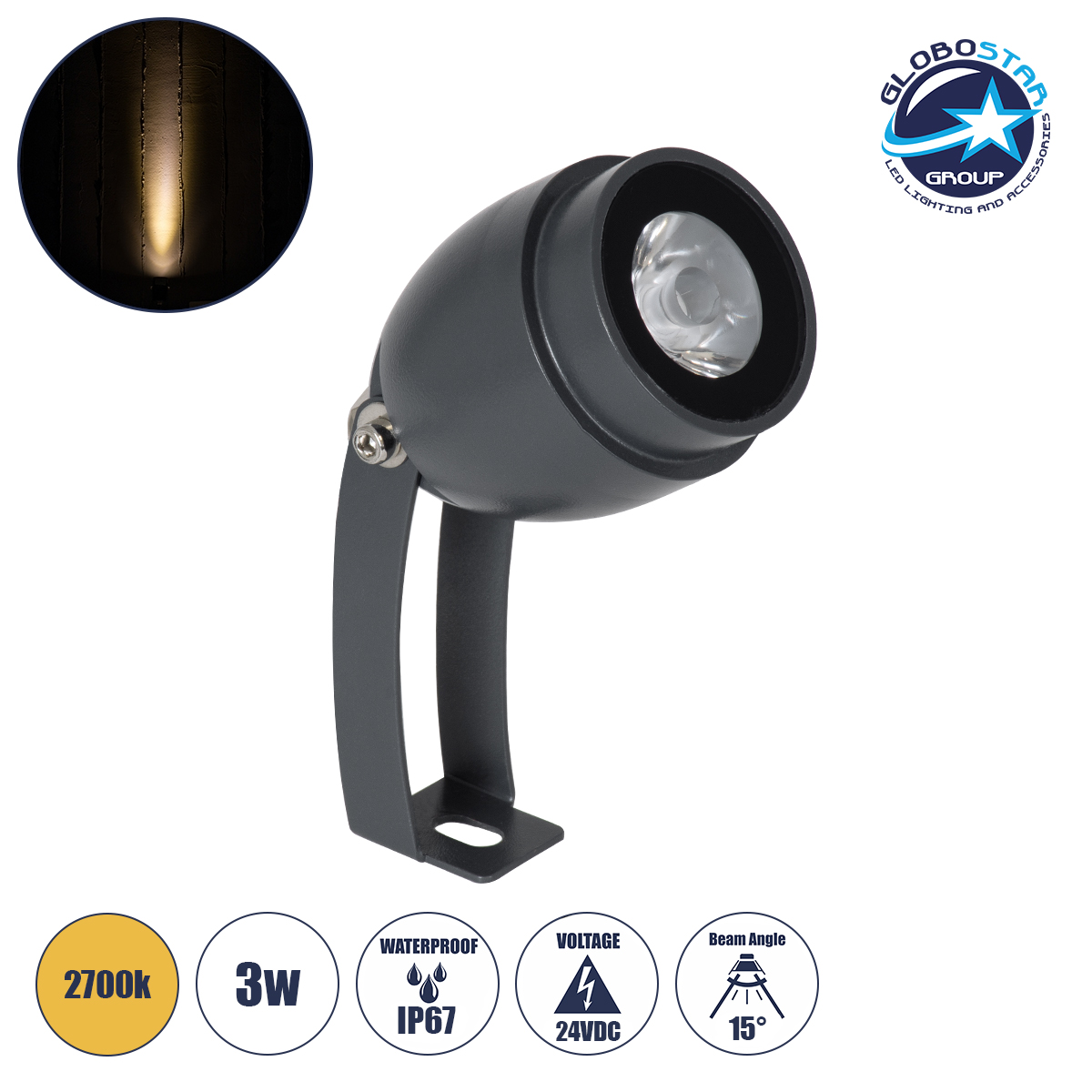 LEDTM® TREEGAL 90461 Φωτιστικό Σποτ για Φυτά - Δέντρα με Βάση Μπετού & Κορμού LED 3W 330lm 15° DC 24V Αδιάβροχο IP67 Θερμό Λευκό 2700K Dimmable - Bridgelux SMD Chip - Γκρι Ανθρακί - Μ5 x Π5 x Υ14.7cm - 3 Χρόνια Εγγύηση - Image 3
