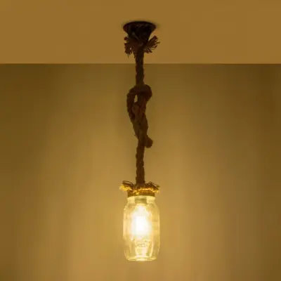 Alternative view of LEDTM® JAM 999-0116 Vintage Κρεμαστό Φωτιστικό Οροφής με Ντουί 1 x E27 AC 220-240V IP20 - Διάφανο & Μπεζ - Μ12 x Π12 x Υ125cm