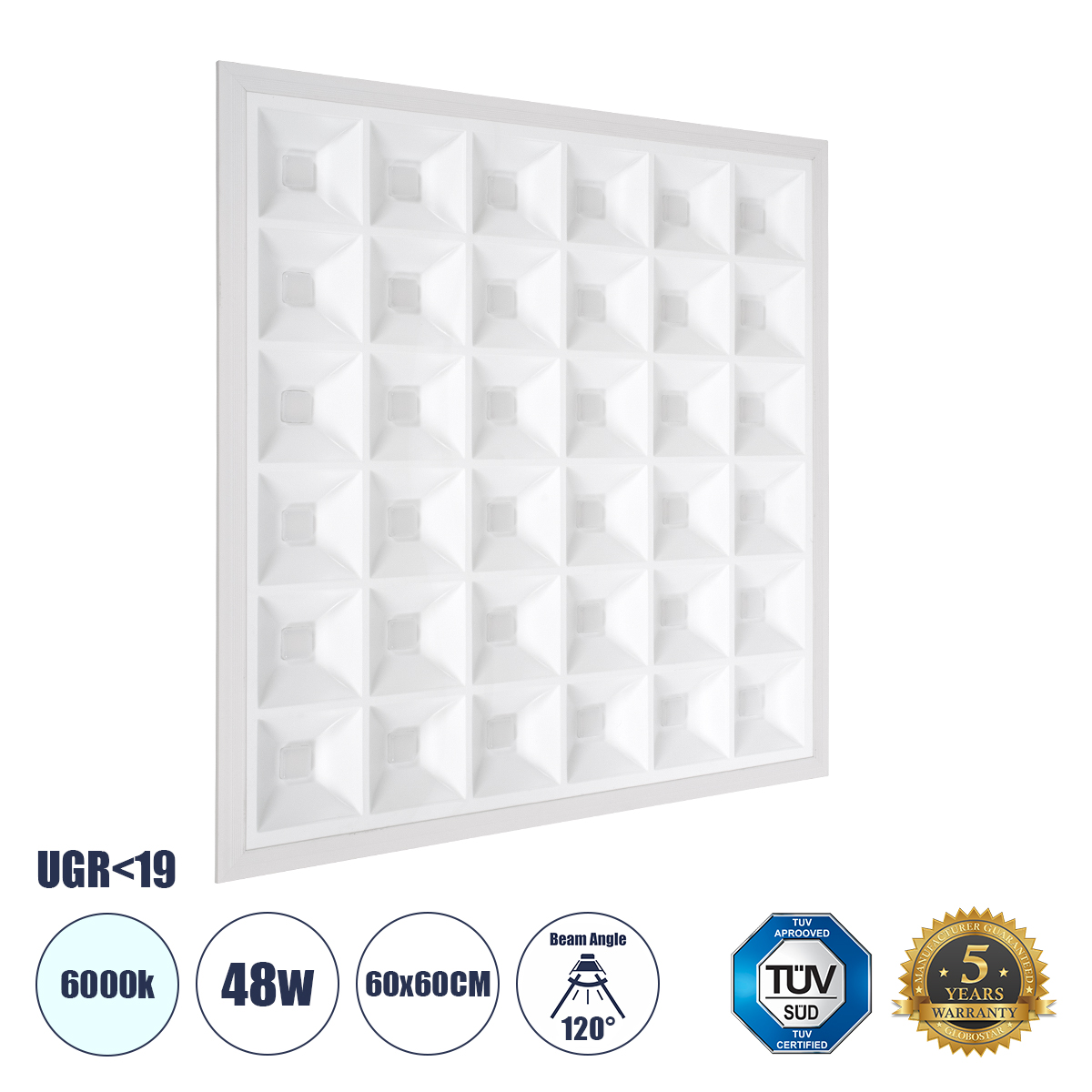 LEDTM® ZEUS 60968 Χωνευτό Panel Οροφής 60x60 με Anti Glare Reflector LED 48W 7440lm 120° CRI≥85Ra UGR<19 AC 220-240V IP20 Ψυχρό Λευκό 6000K - Lumileds SMD Chip & TÜV SÜD Driver - Λευκό Γαλακτερό - Μ60 x Π60 x Υ3.3cm / Q56 x 56cm - 5 Χρόνια Εγγύηση - Image 2