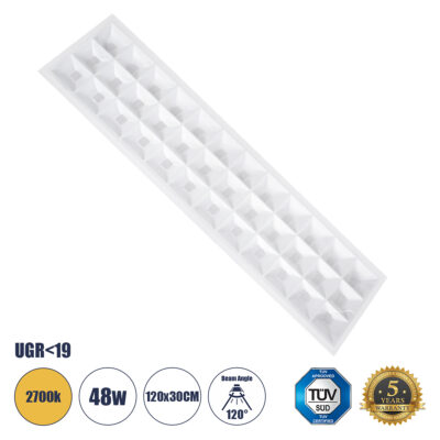 Alternative view of LEDTM® ZEUS 60973 Χωνευτό Panel Οροφής 120x30 με Anti Glare Reflector LED 48W 6960lm 120° CRI≥85Ra UGR<19 AC 220-240V IP20 Θερμό Λευκό 2700K - Lumileds SMD Chip & TÜV SÜD Driver - Λευκό Γαλακτερό - Μ120 x Π30 x Υ3.3cm / Q116 x 26cm - 5 Χρόνια Εγγύηση