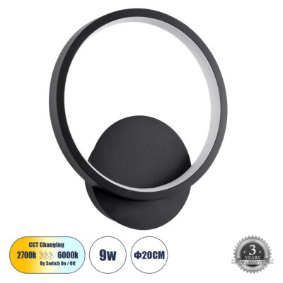Alternative view of LEDTM® TED 61070 Μοντέρνο Φωτιστικό Τοίχου - Απλίκα LED 9W 1080lm 300° AC 220-240V IP20 Ρυθμιζόμενο Λευκό CCT με On/Off 2700K/4500K/6000K - Lumileds SMD Chip - Μαύρο Ματ - Μ20 x Π5.5 x Υ23cm - 3 Χρόνια Εγγύηση