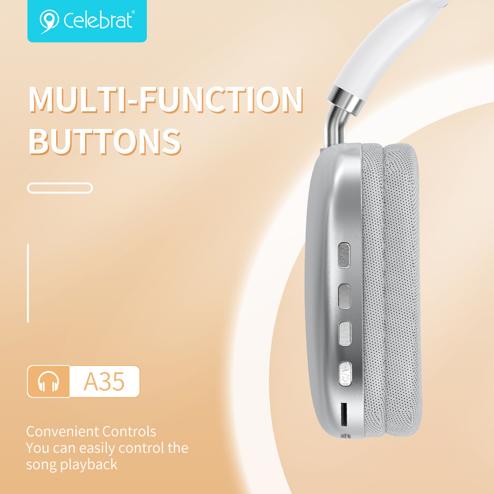 CELEBRAT headphones A35, ασύρματα & ενσύρματα, micro SD, 40mm, 200mAh, λευκά - Image 4