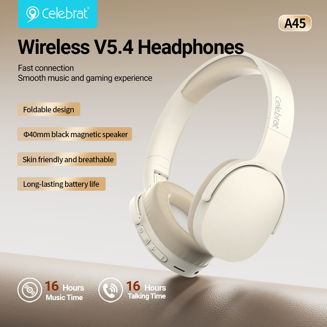 CELEBRAT headphones A45, ασύρματα & ενσύρματα, micro SD, 40mm, 250mAh, μαύρα - Image 6