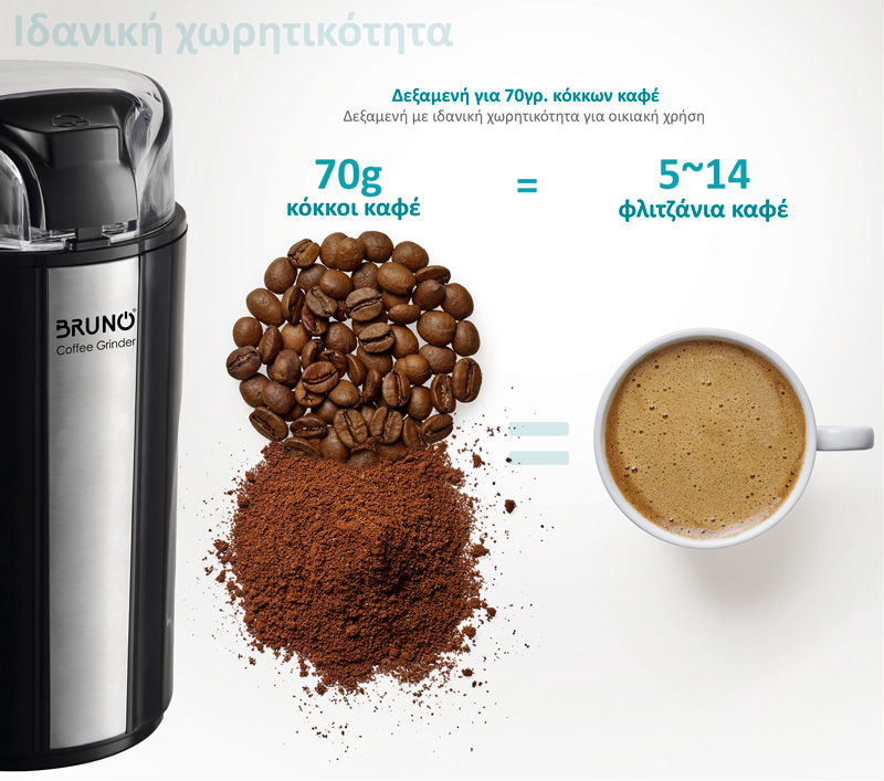 BRUNO αλεστής καφέ & μπαχαρικών BRN-0094, 200W, inox-μαύρο - Image 5