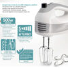 BRUNO μίξερ χειρός BRN-0110, 500W, 5 ταχύτητες & turbo, λευκό - Image 2