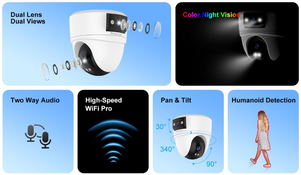 VSTARCAM smart κάμερα CS2DR, 3MP, dual lens, WiFi, PTZ, SD - Image 6