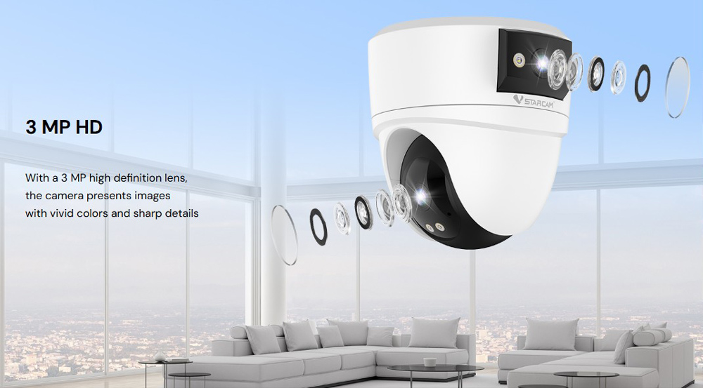 VSTARCAM smart κάμερα CS2DR, 3MP, dual lens, WiFi, PTZ, SD - Image 7