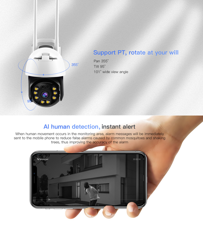 VSTARCAM smart IP κάμερα CS64, αδιάβροχη IP66, 3MP, WiFi, cloud/micro SD - Image 5