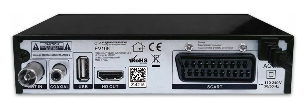 ESPERANZA ψηφιακός δέκτης EV106R, DVB-T2, Full HD, MPEG-4, H.265/HEVC, με PVR - Image 2
