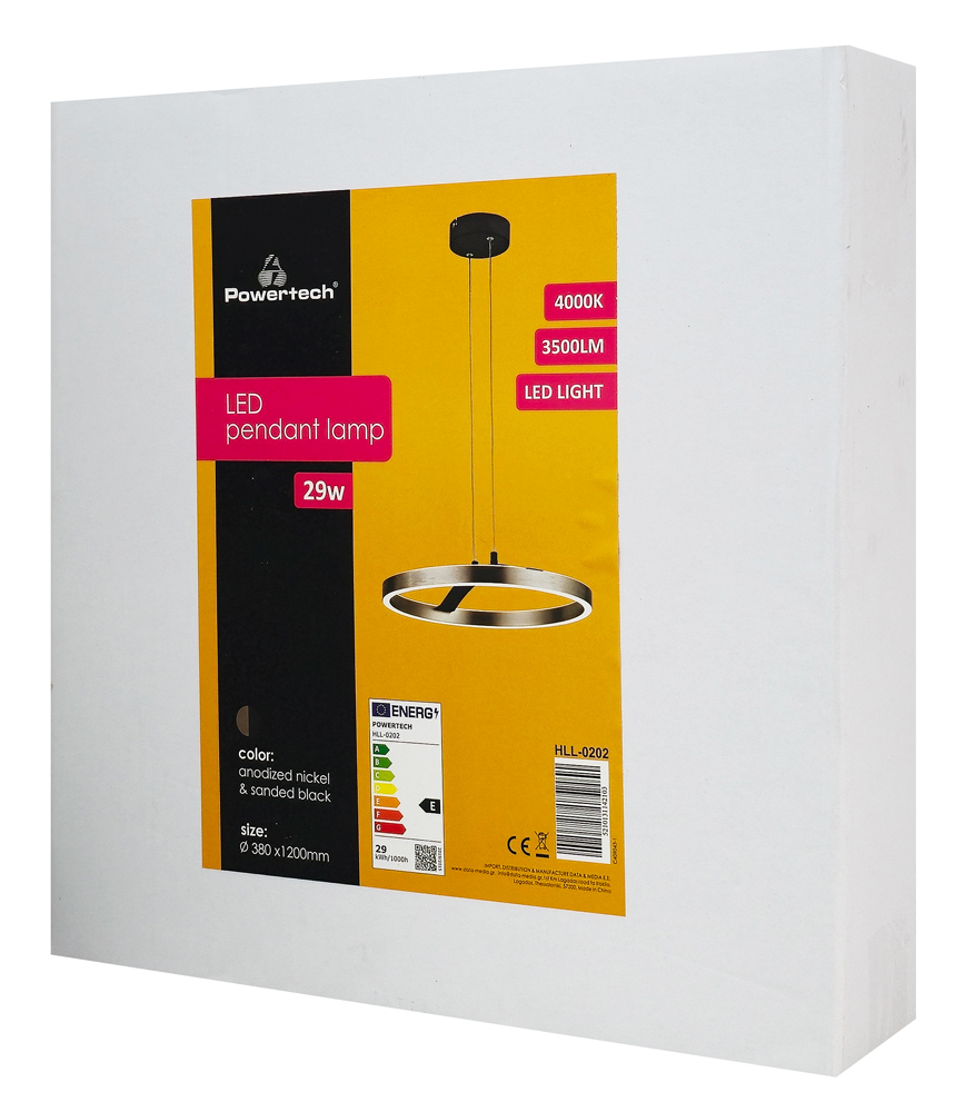 LEDTM LED φωτιστικό οροφής HLL-0202, 29W, 4000K, Φ38x120cm, ασημί/μαύρο - Image 6